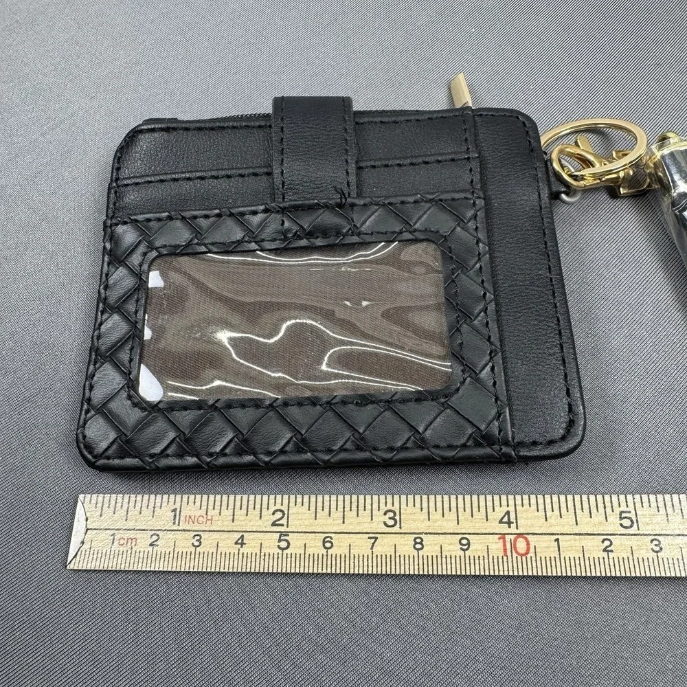 New‎ Black Leather Card Holder Keychain With Tassels
